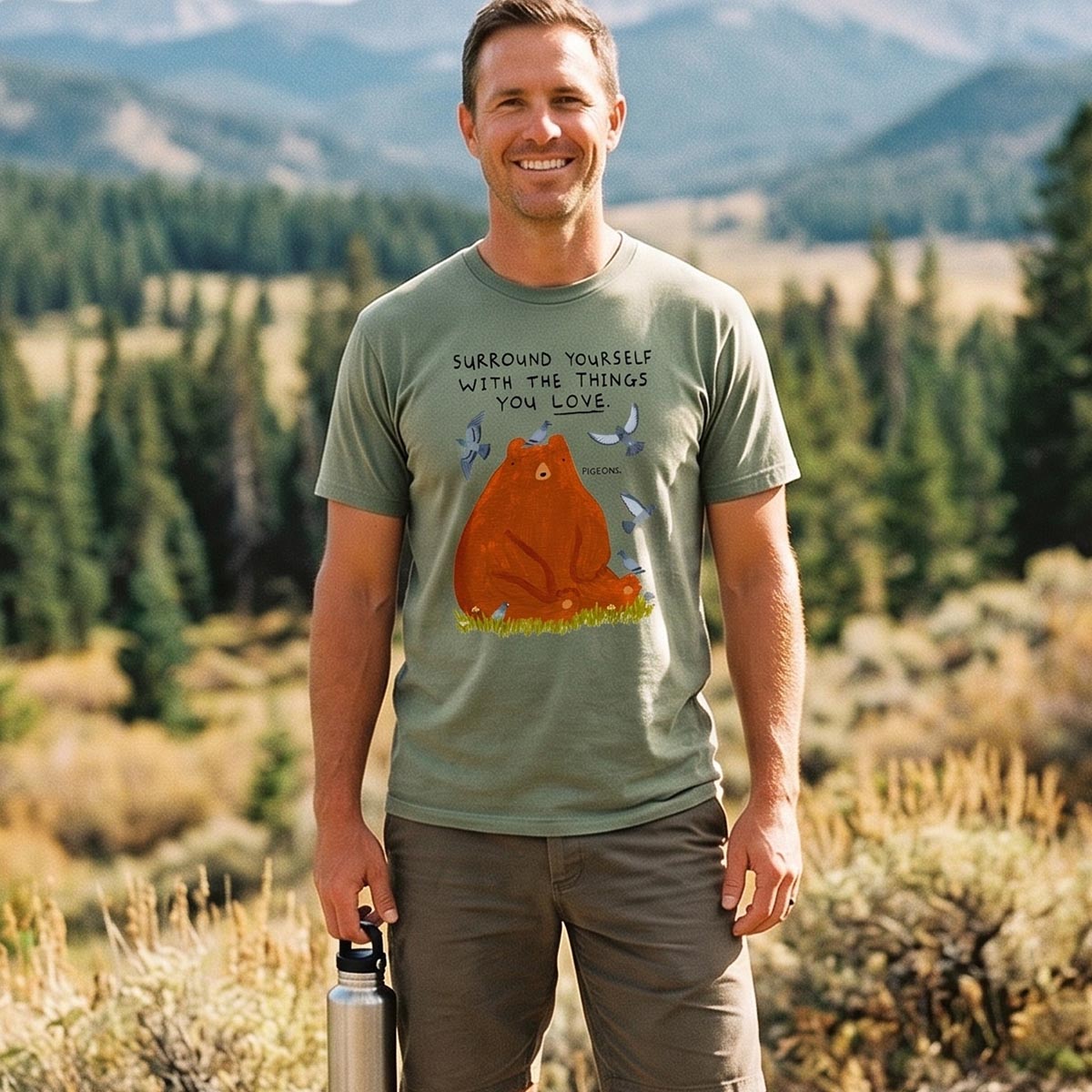 Wildlife Bear and Pigeons Inspirational T-Shirt