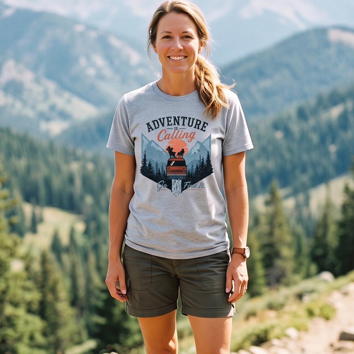 Adventure Is Calling Camper Van Mountain T-Shirt