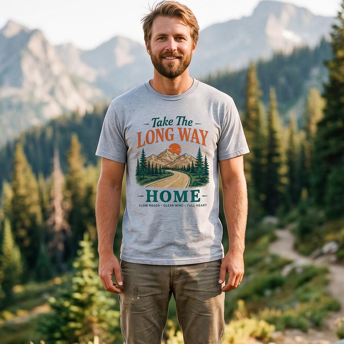 Take The Long Way Home Mountain Road T-Shirt