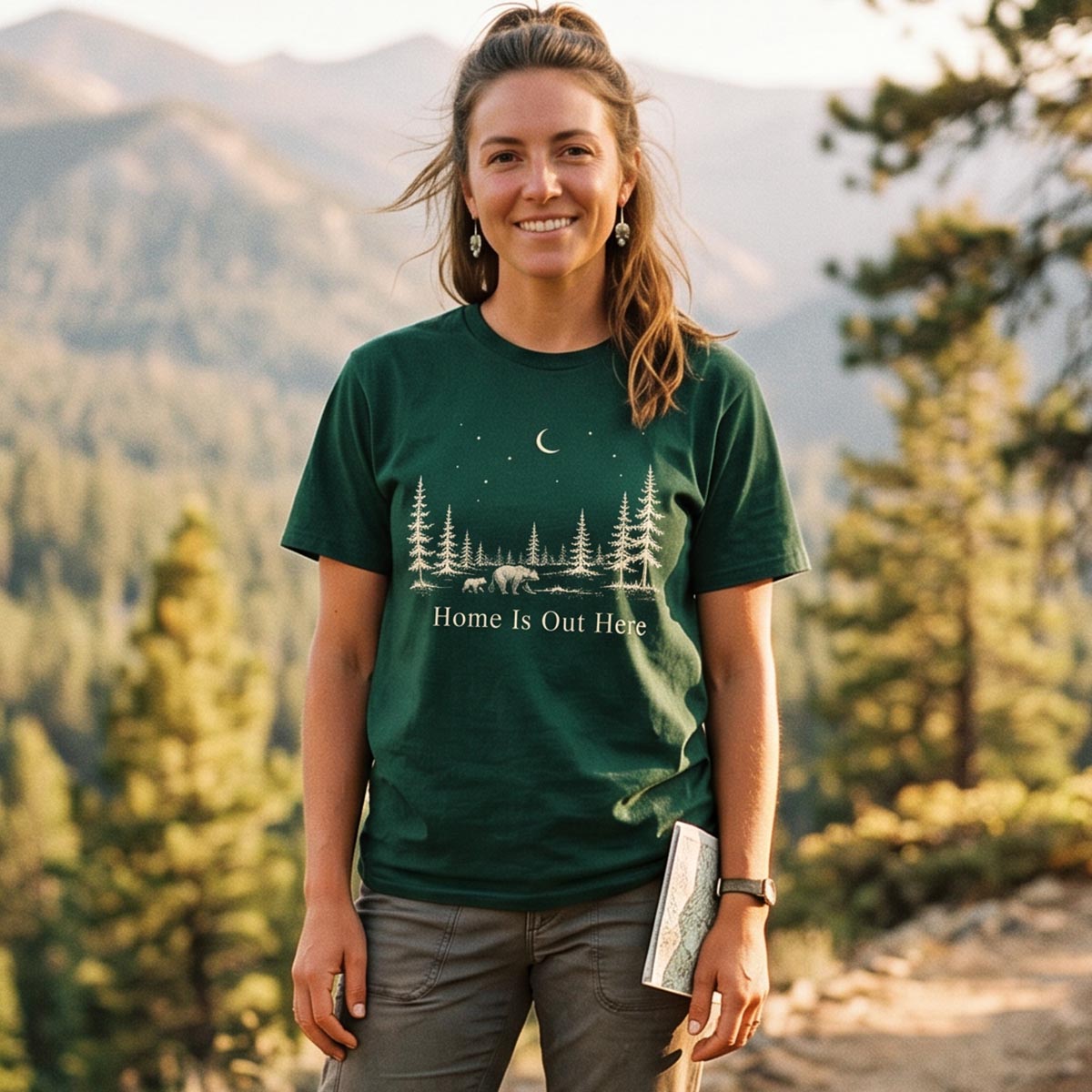 Home Is Out Here Bear Forest T-Shirt