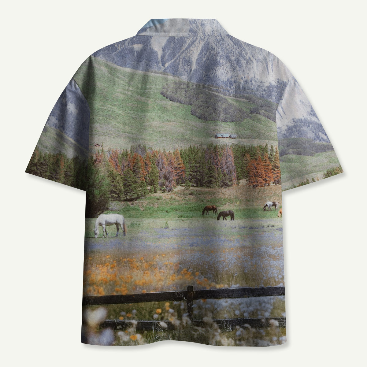 Mountain Meadow Wild Horse Landscape Hawaii Button Up Pocket Shirt