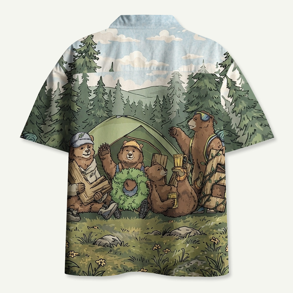Happy Camping Bears Hawaii Button Up Pocket Shirt