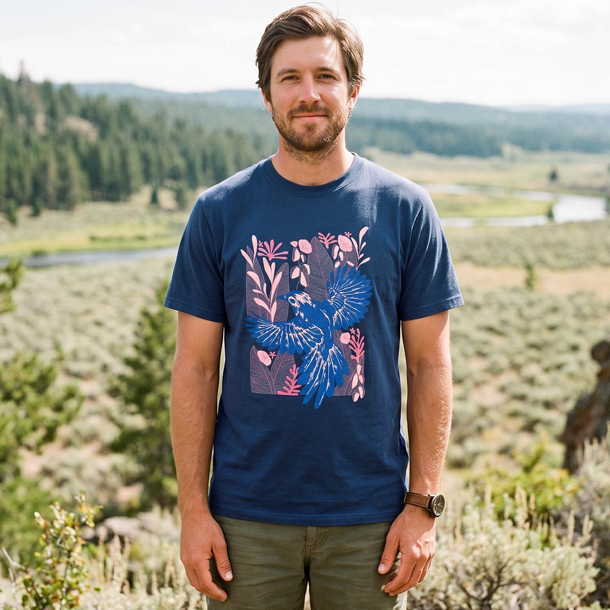 Vintage Blue Bird Botanical T-Shirt
