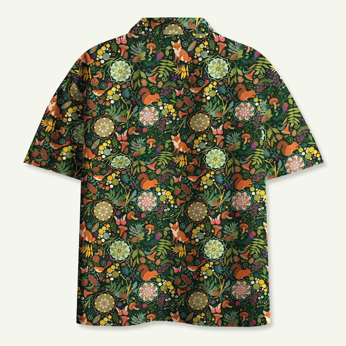 Woodland Fox & Forest Floral Hawaii Button Up Pocket Shirt
