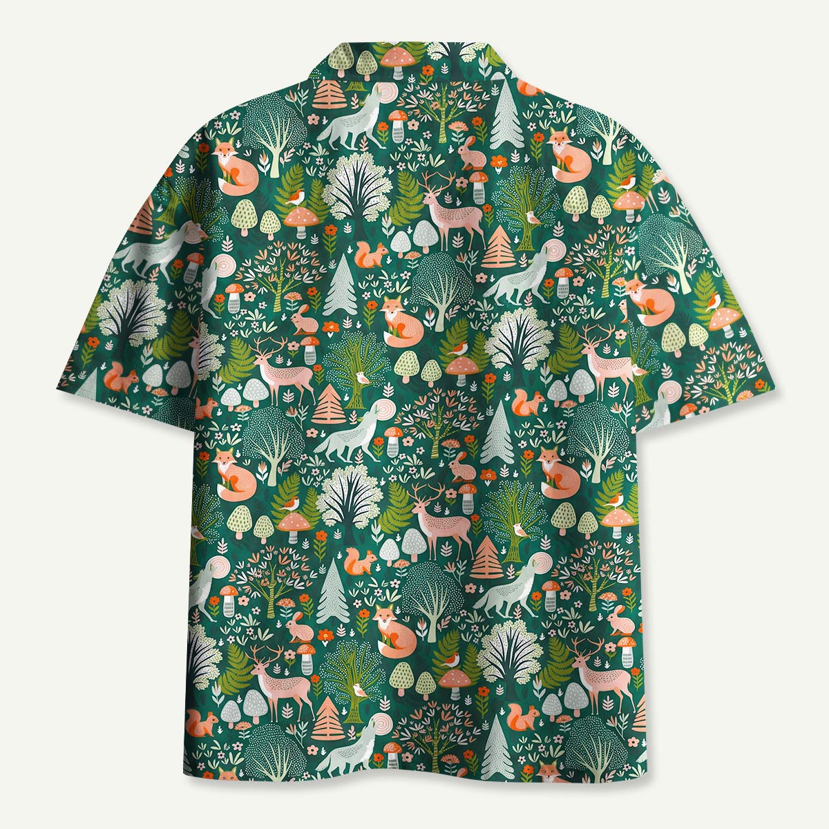 Whimsical Forest Animals Hawaii Button Up Pocket Shirt