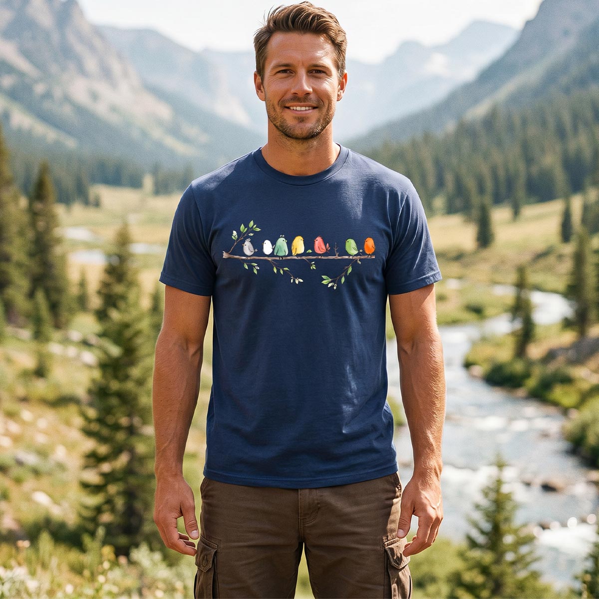 Colorful Songbirds On Branch T-Shirt