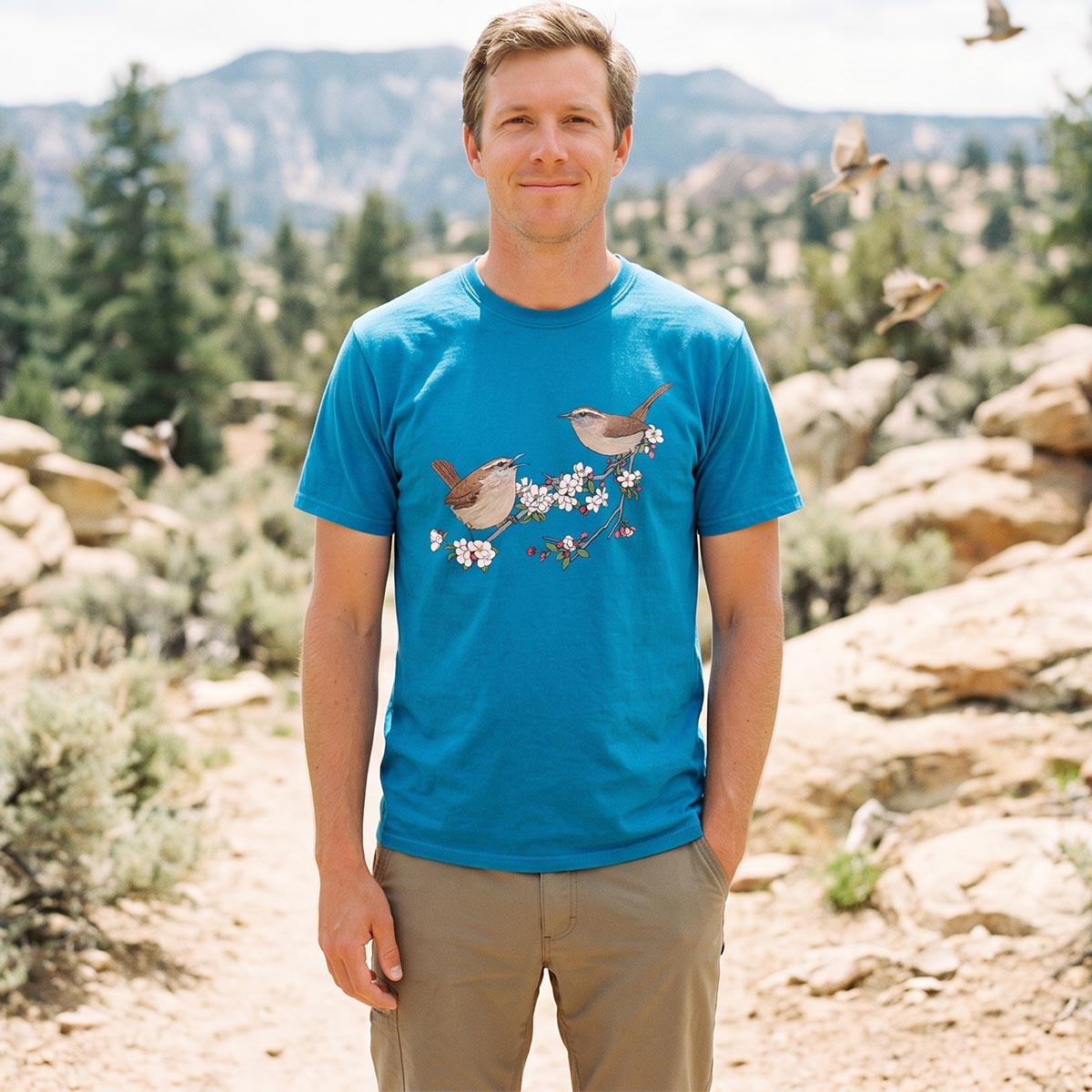 Songbirds On Blooming Branch Nature T-Shirt