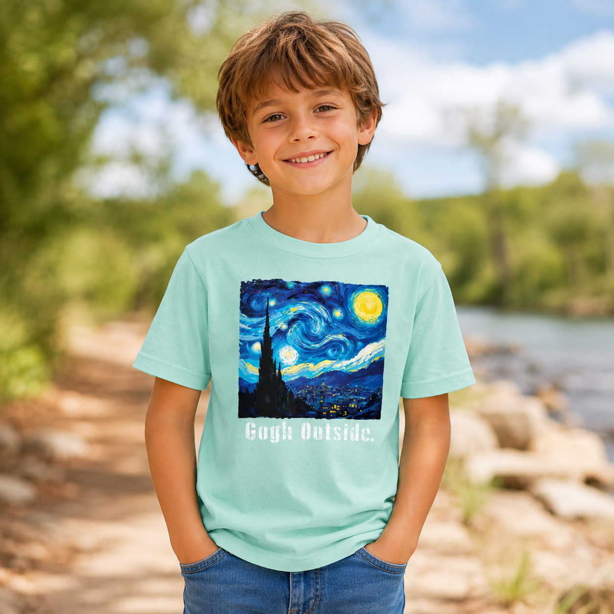 Swirl Night Sky Gogh Outside Kids T-Shirt