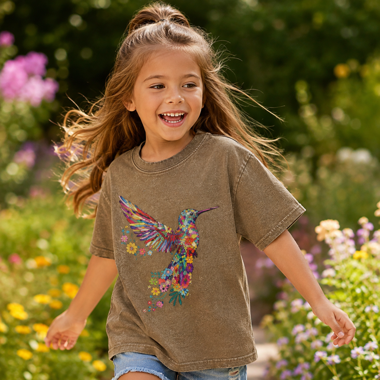 Animal Lover Hummingbird Kids Washed T-Shirt