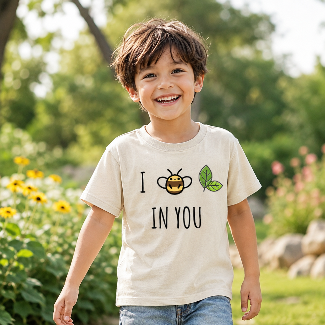 Bee Leaf Pun “I Believe in You” Kids Washed T-Shirt