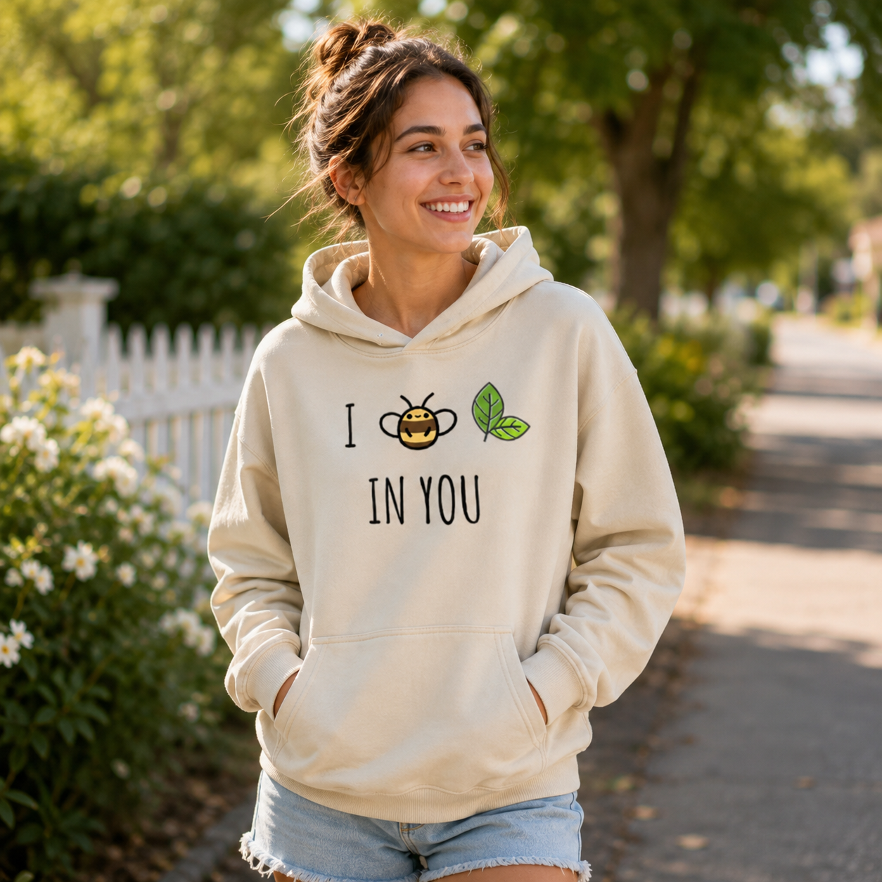 Bee Leaf Pun “I Believe in You” Washed Hoodie