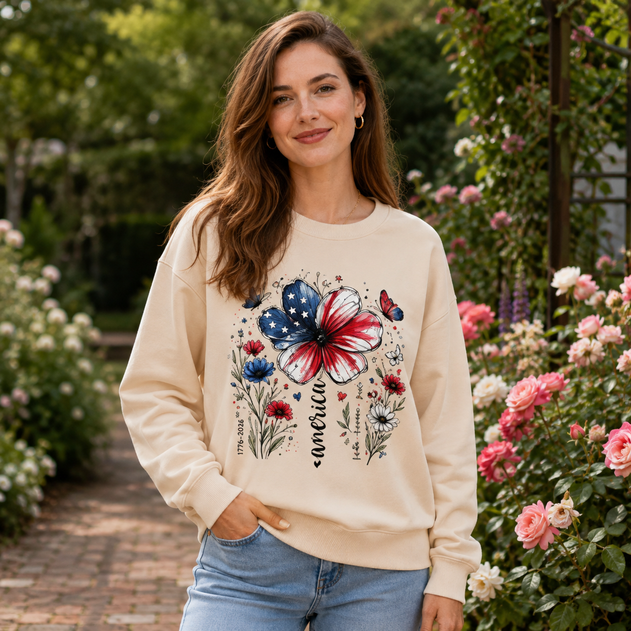 USA 250th Anniversary Floral Sweatshirts