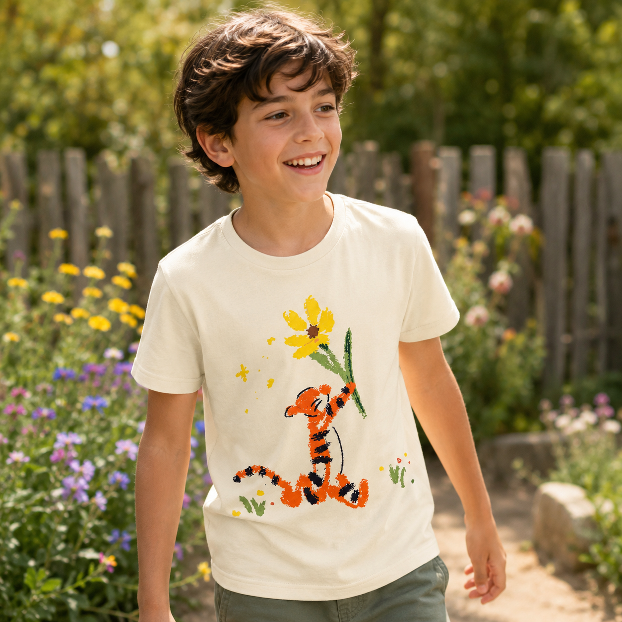 Tiger with Big Flower Kids T-Shirt