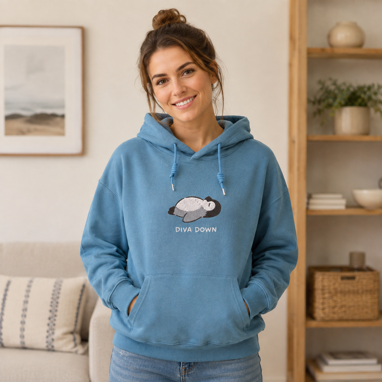 Sleeping Penguin Embroidered Cotton Hoodie