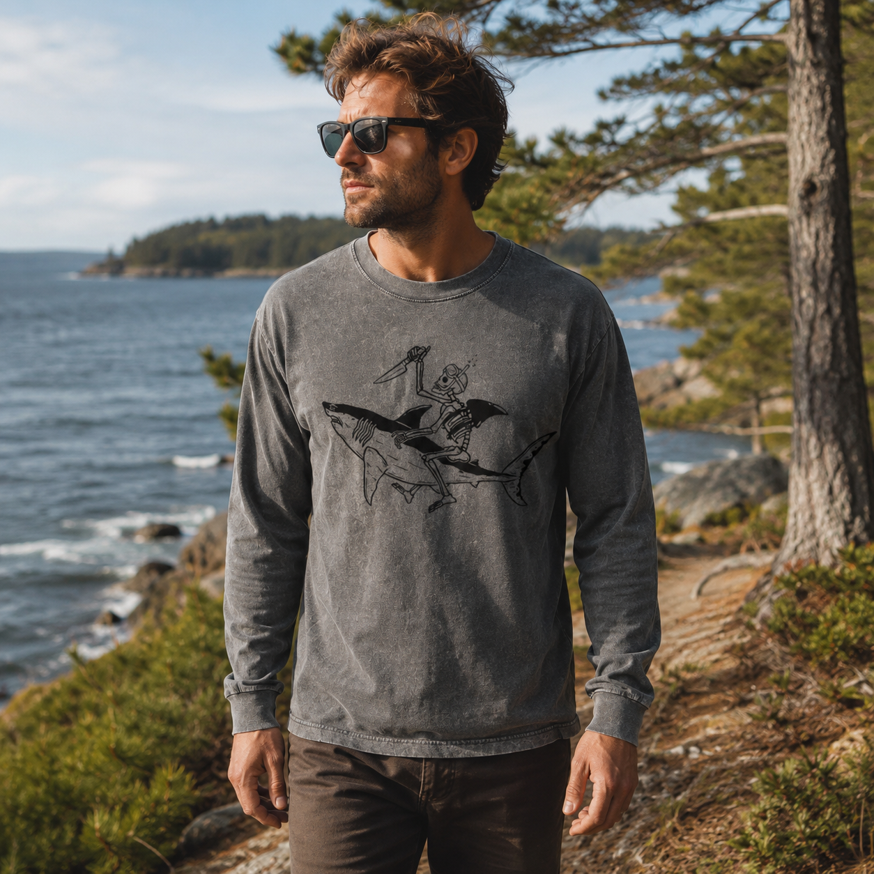 Bone Rider of the Deep Washed Long‑sleeve