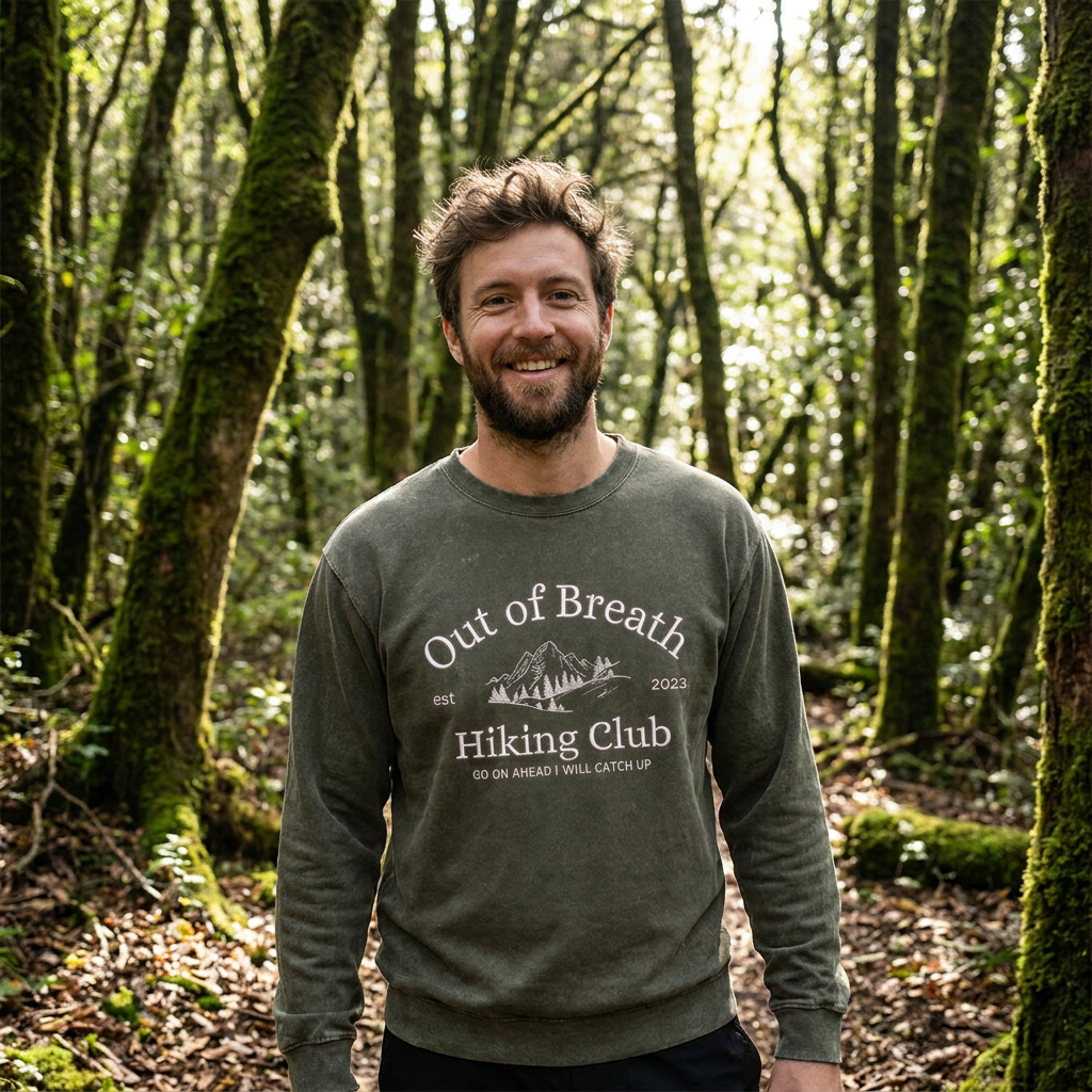 Out of Breath Hiking Club Catch Up Later Embroidered Washed Long Sleeves