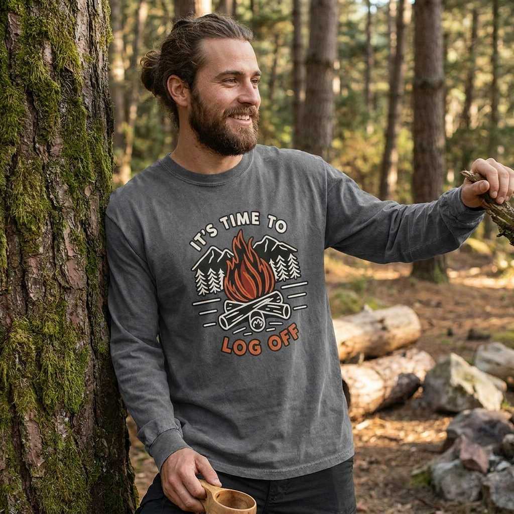Its Time To Log Off By The Fire Washed Long Sleeves