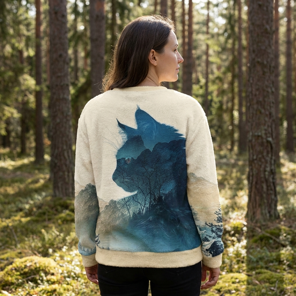Forest Spirit Cat Ugly Fuzzy Fleece Sweatshirt