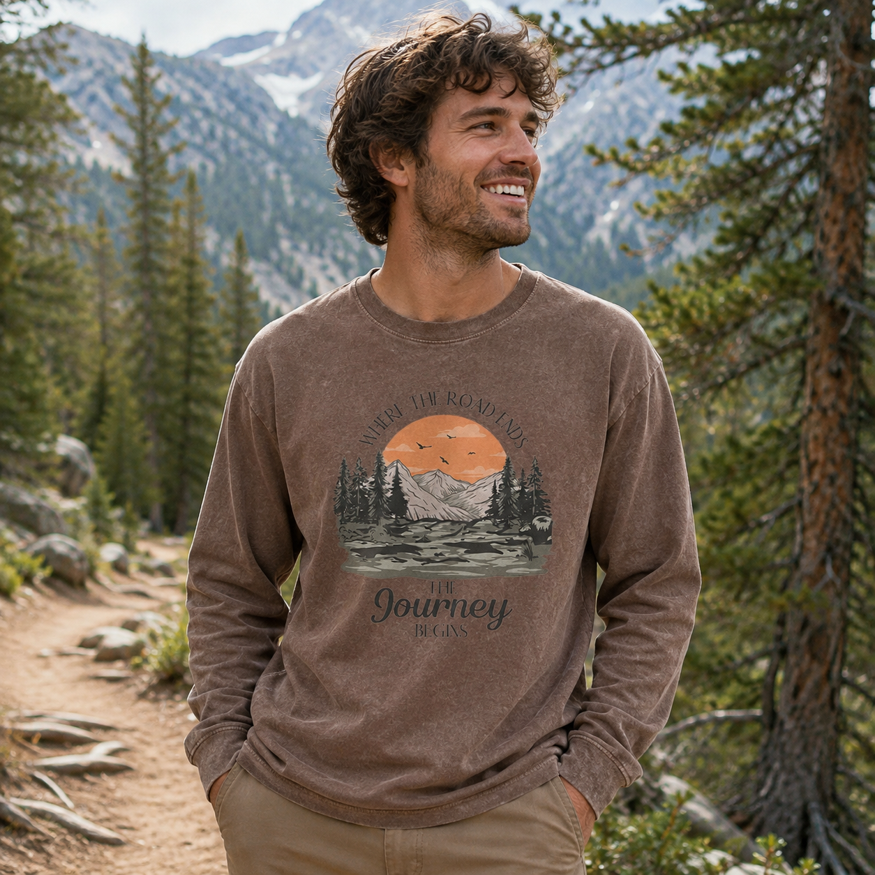 Where the Road Ends the Journey Begins Washed Long Sleeves