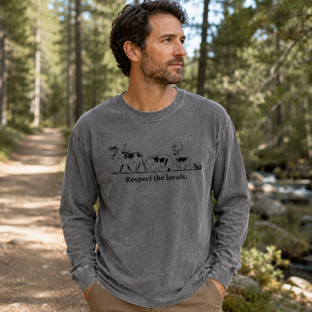 Respect the Locals Wildlife Crew Washed Long Sleeves