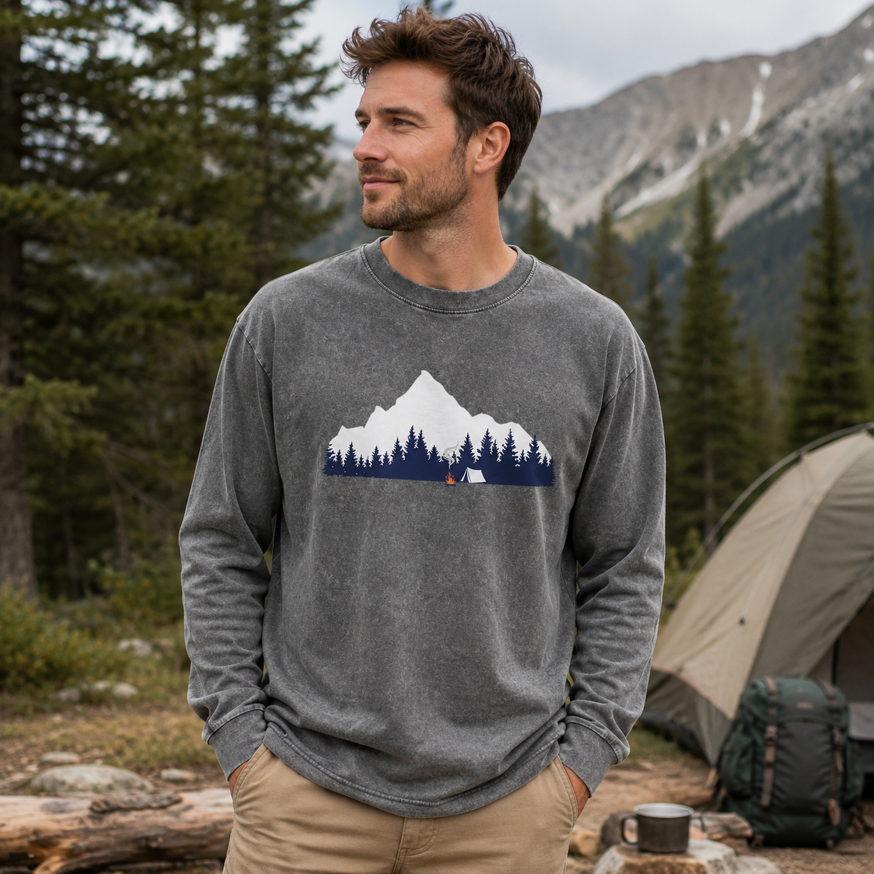 Campfire Under the Mountain Washed Long Sleeves