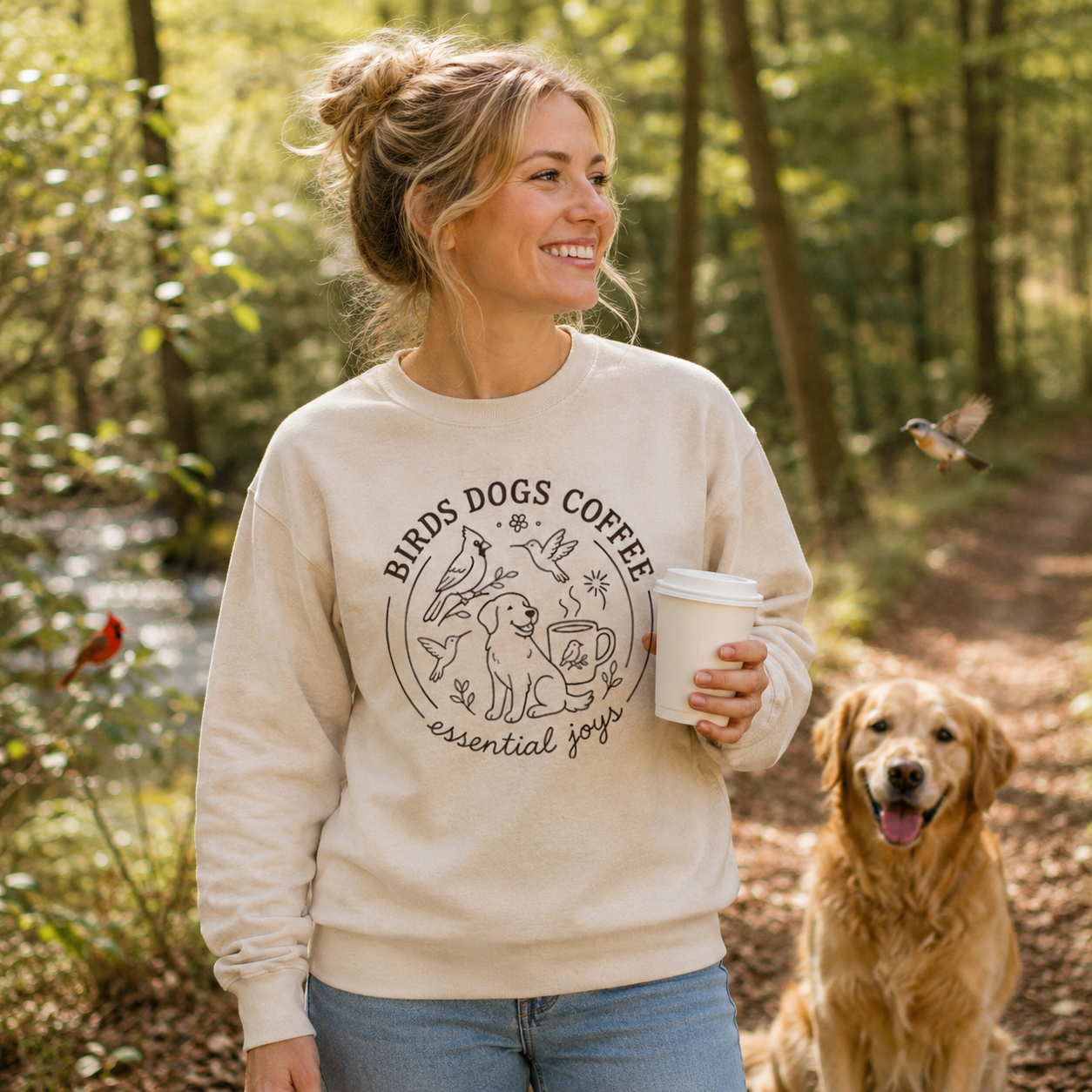 Birds, Dogs & Coffee: Essential Joys Washed Sweatshirts
