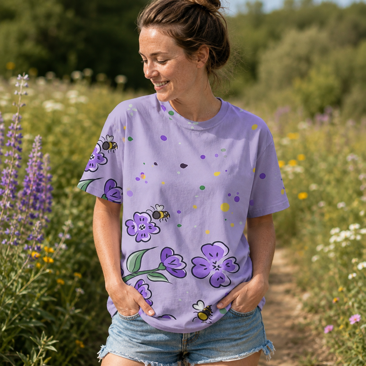 Purple Wildflower Garden Pattern Premium Eco Tee