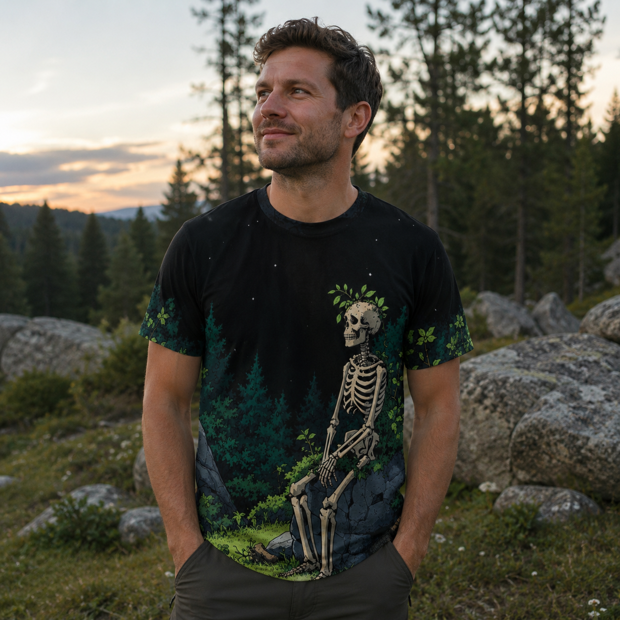 Skeleton Waiting In The Forest Premium Pure Cotton Tee
