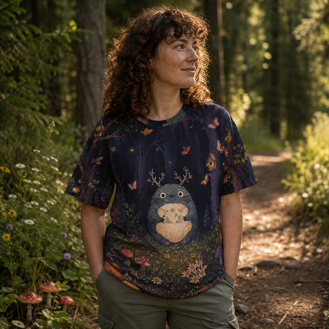 Woodland Spirit Mushroom Gathering Premium Pure Cotton Tee