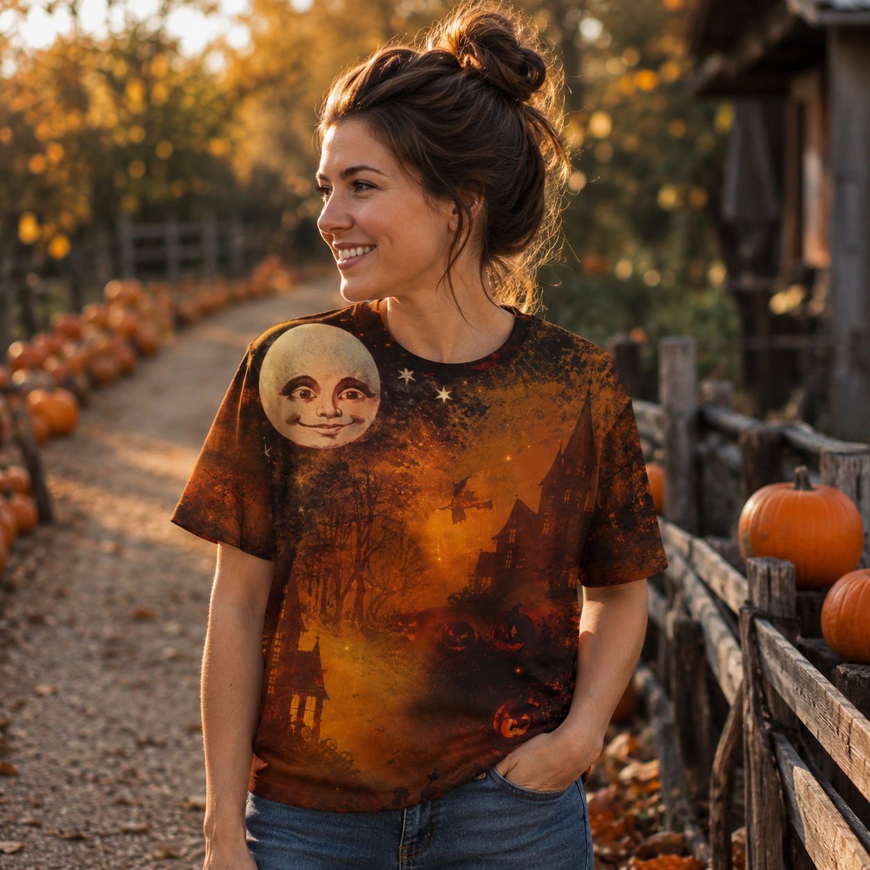 Jack O Lantern Moonlit Night Premium Pure Cotton Tee