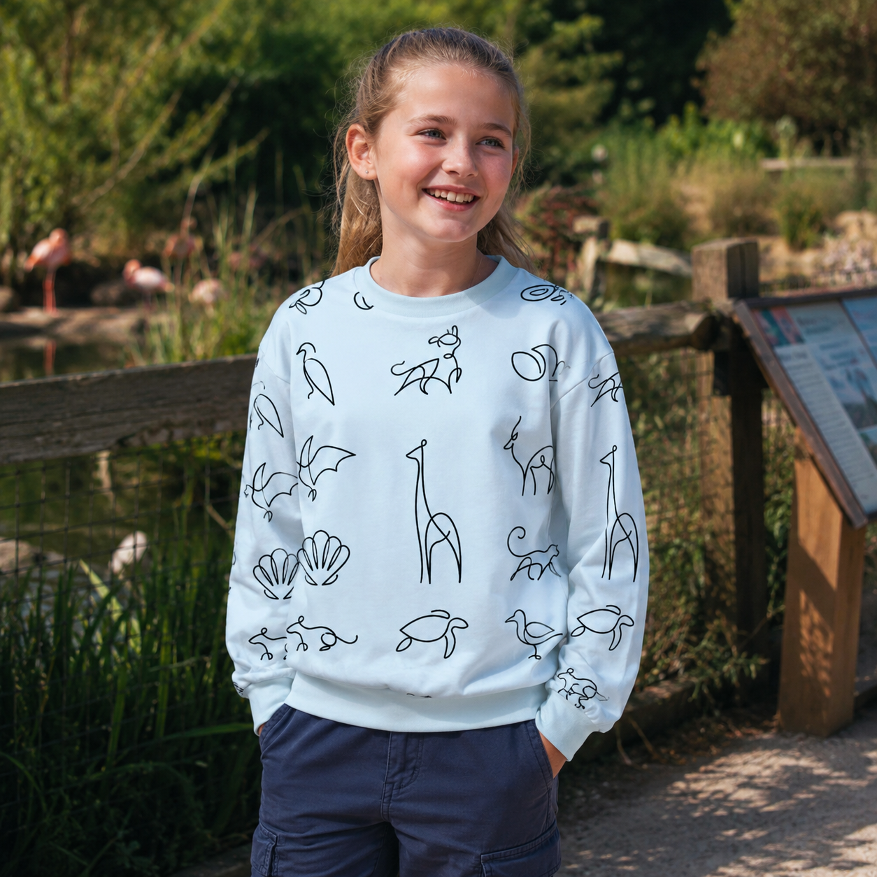Animal Yoga Pose Line Guide Blue Kids All-over Printed Sweatshirt