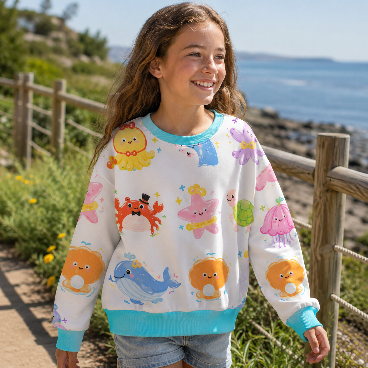 Happy Ocean Friends Parade Kids All-over Printed Sweatshirt