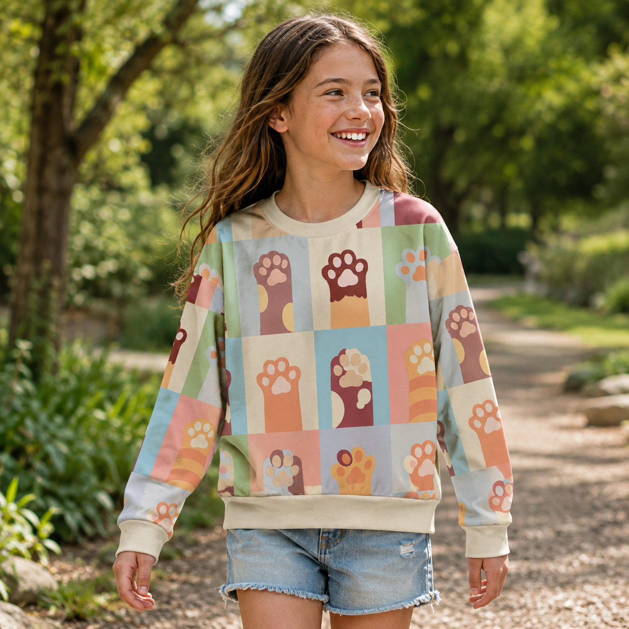 Colorful Cat Paws Patchwork Kids All-over Printed Sweatshirt