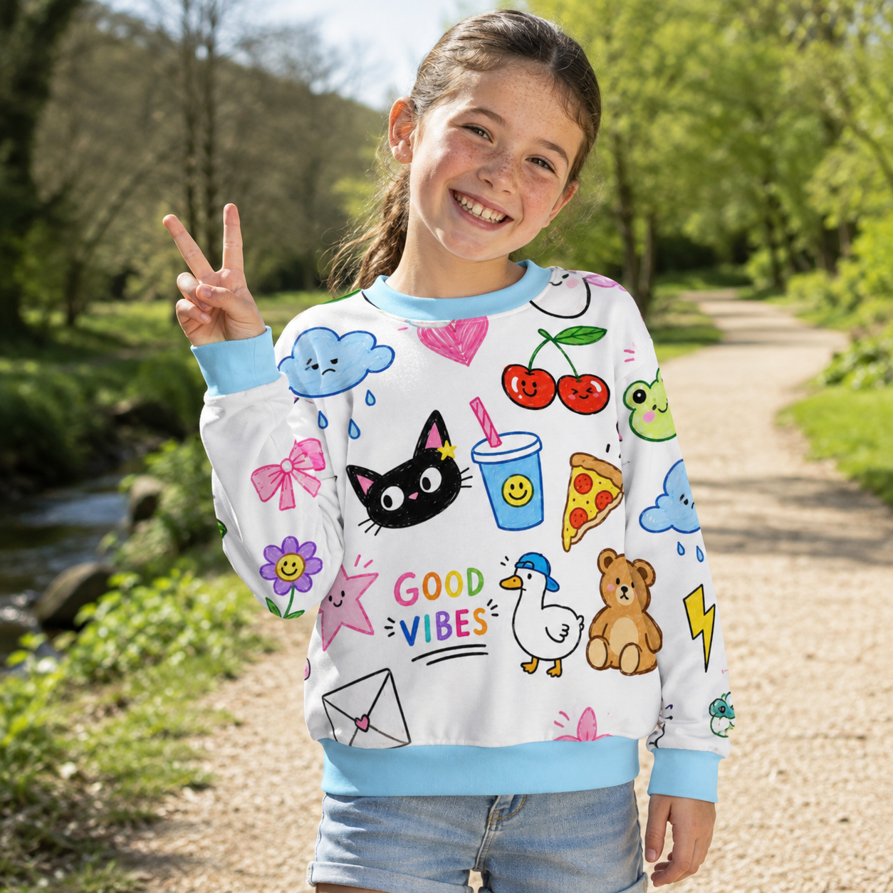 Good Vibes Kawaii Sticker Mix Kids All-over Printed Sweatshirt