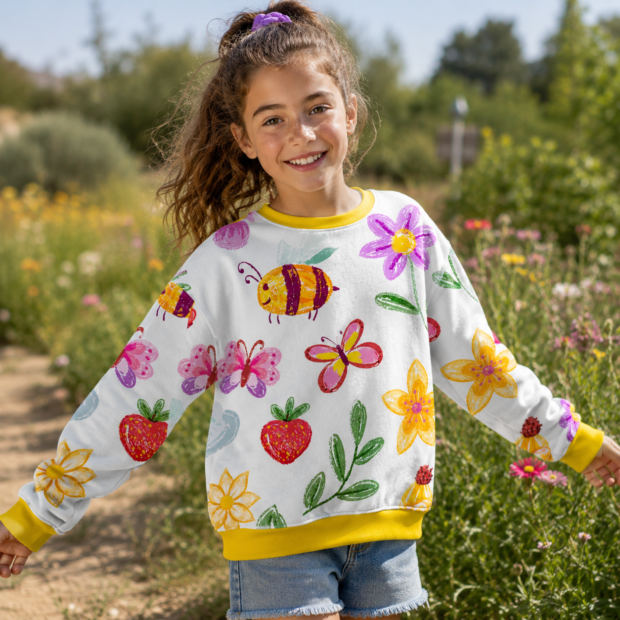 Happy Garden Doodle Collection Kids All-over Printed Sweatshirt