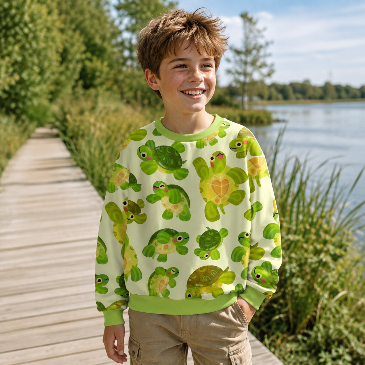 Frog And Flower Garden Pattern Kids All-over Printed Sweatshirt