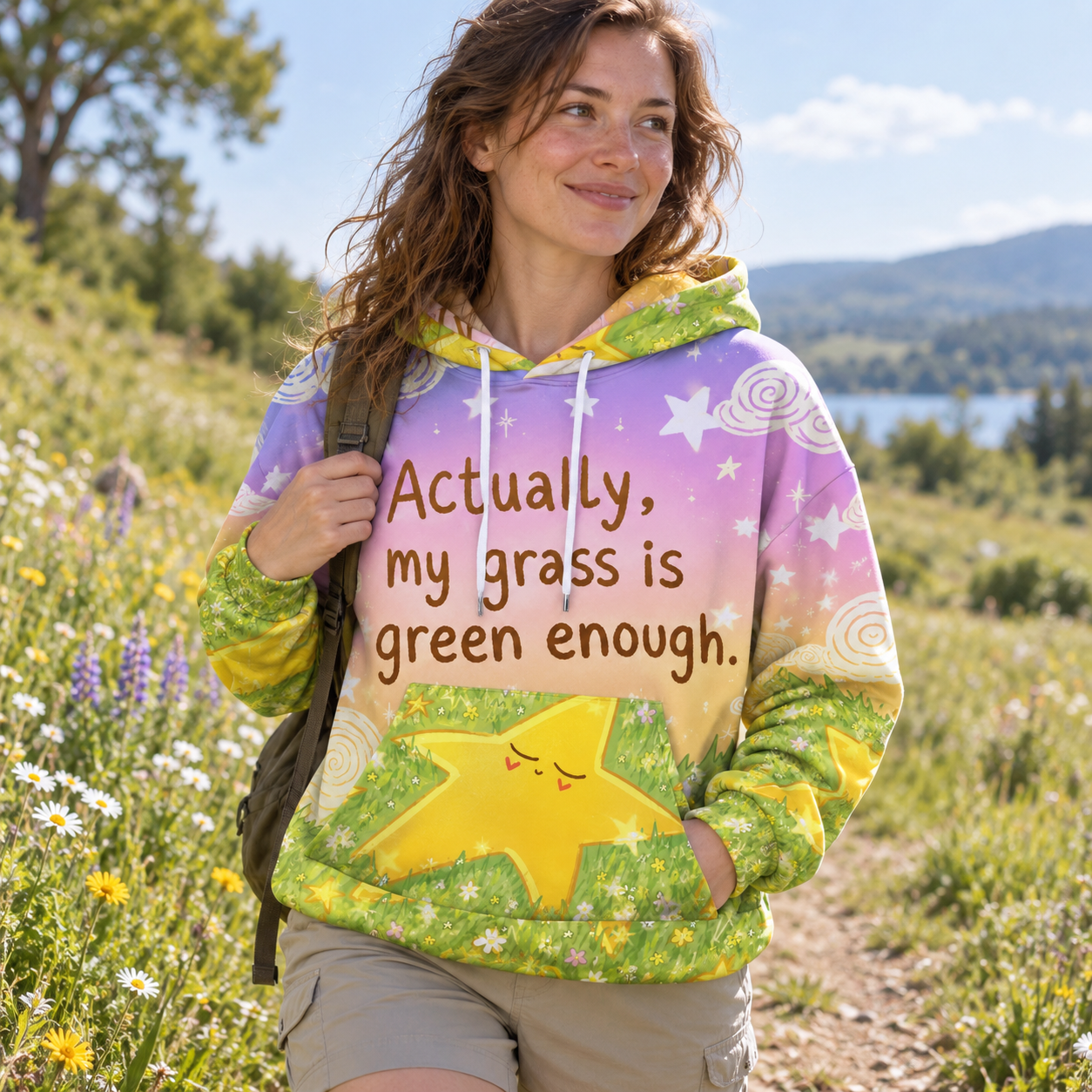 Actually My Grass Is Green Enough All-over Printed Hoodie