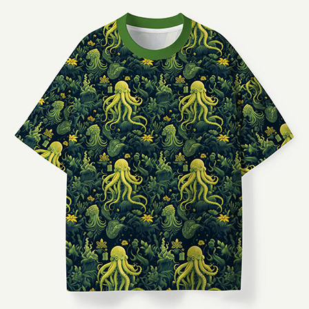 Octopus Deep Sea Botanical Garden Pattern Premium Pure Cotton Tee