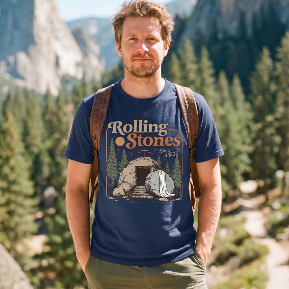 Retro Mountain Nature Cave and Stone T‑Shirt