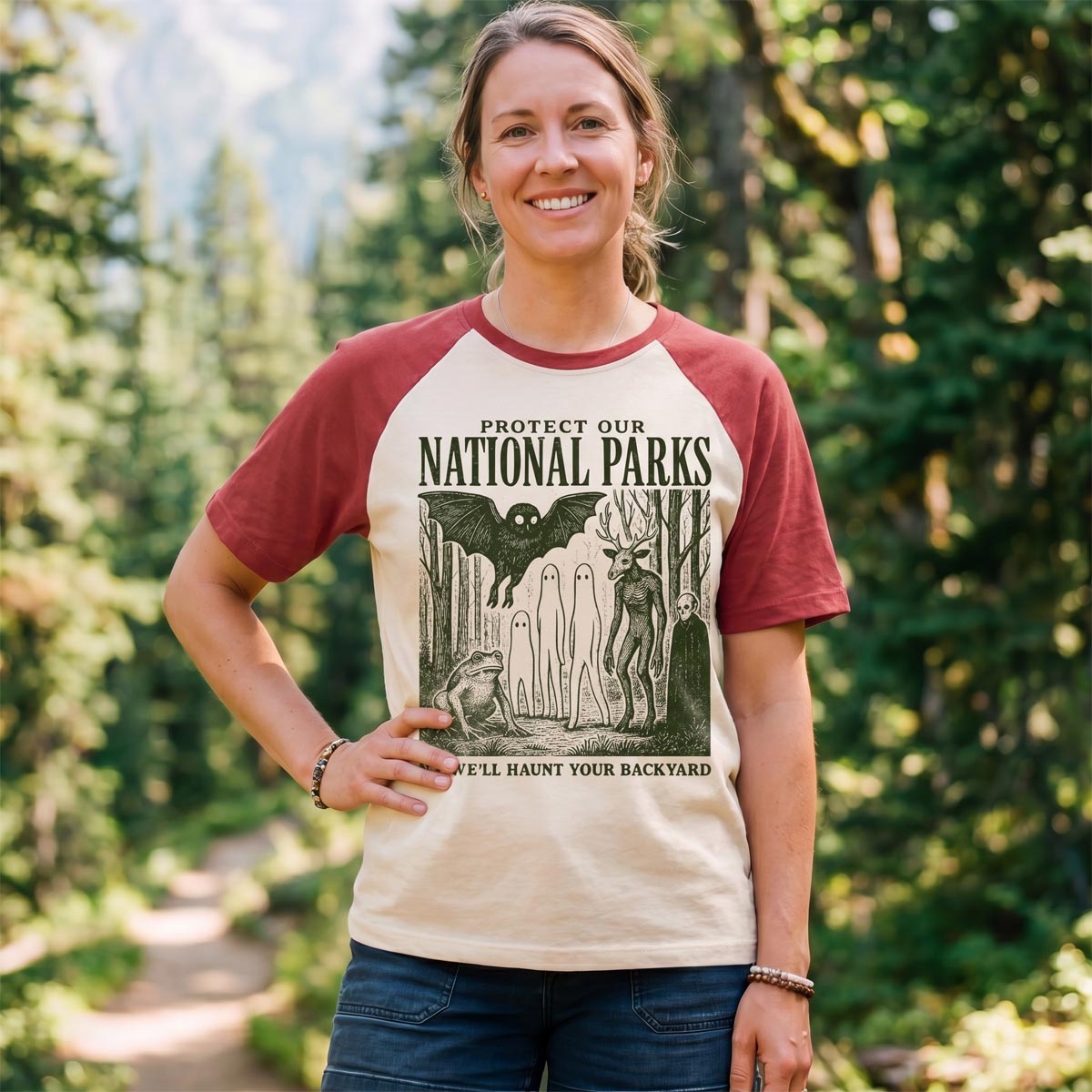 National Park Mothman Cryptid Raglan T-Shirt