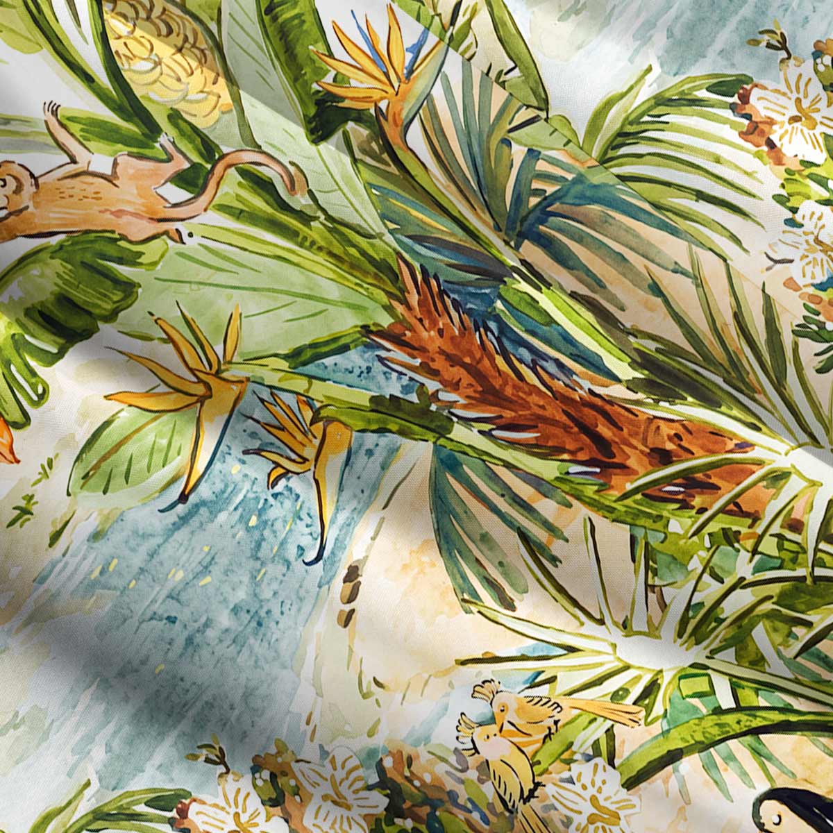 Tropical Jungle Toucan and Monkey Straps Maxi Dress
