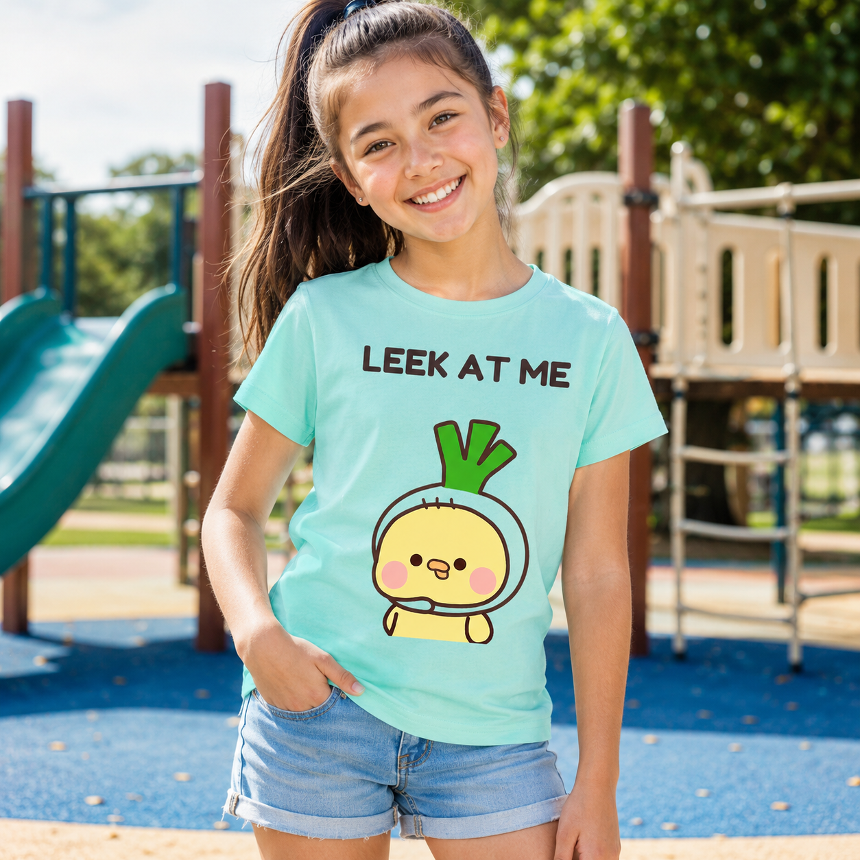 Leek at Me Veggie Pun Kids T-Shirt