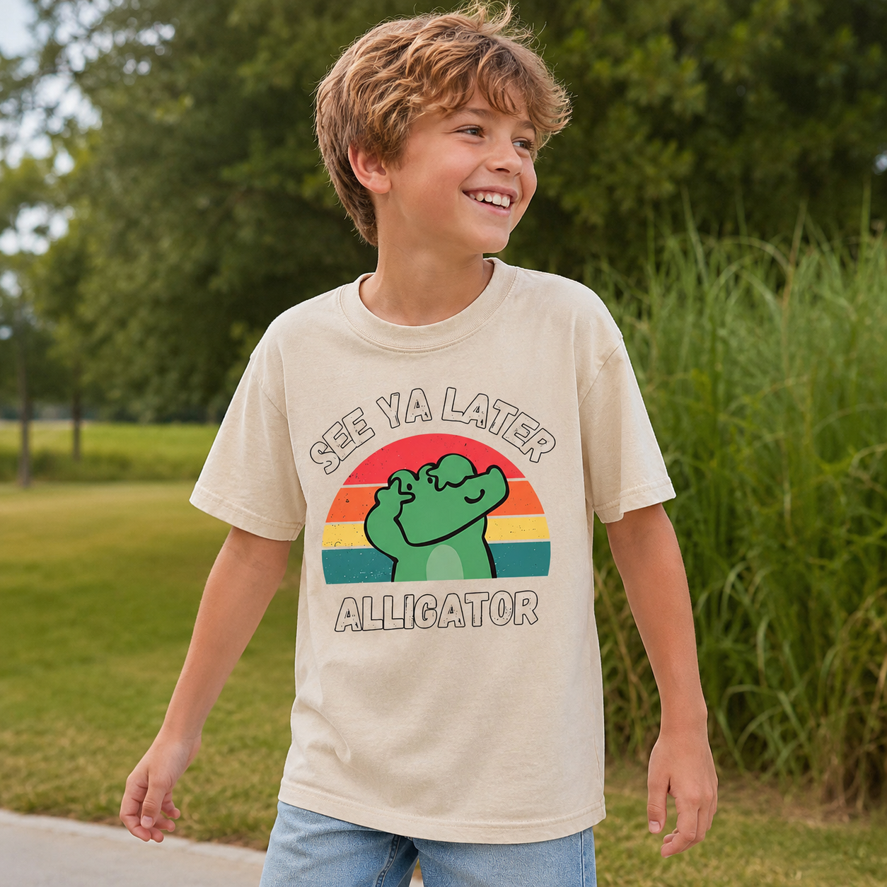 See Ya Later Alligator Retro Kids Washed T-Shirt
