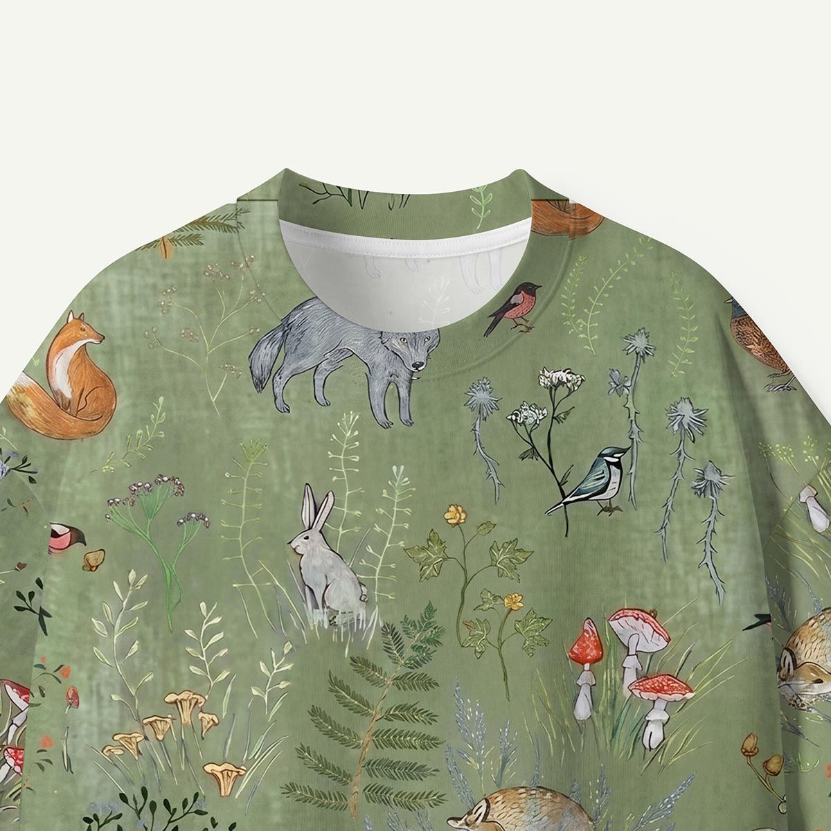Woodland Animals and Mushrooms Eco All-Over Print T-Shirt