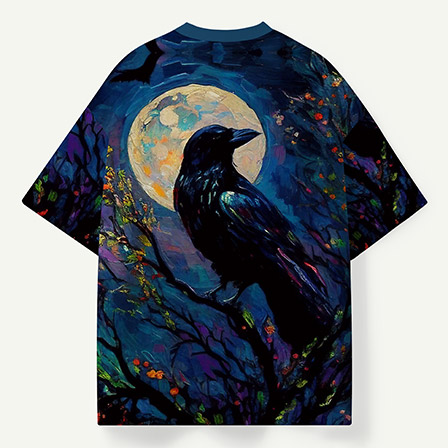 Raven Under The Moon Midnight Forest Painting Premium Pure Cotton Tee