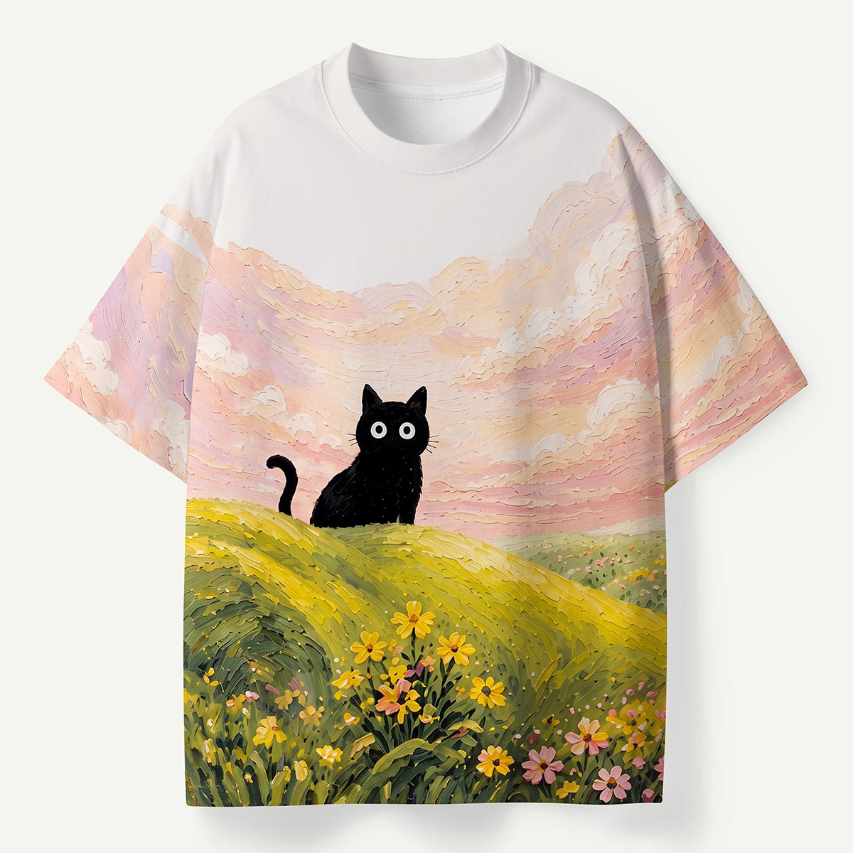 Black Cat on Green Meadow Oil Premium Eco Tee