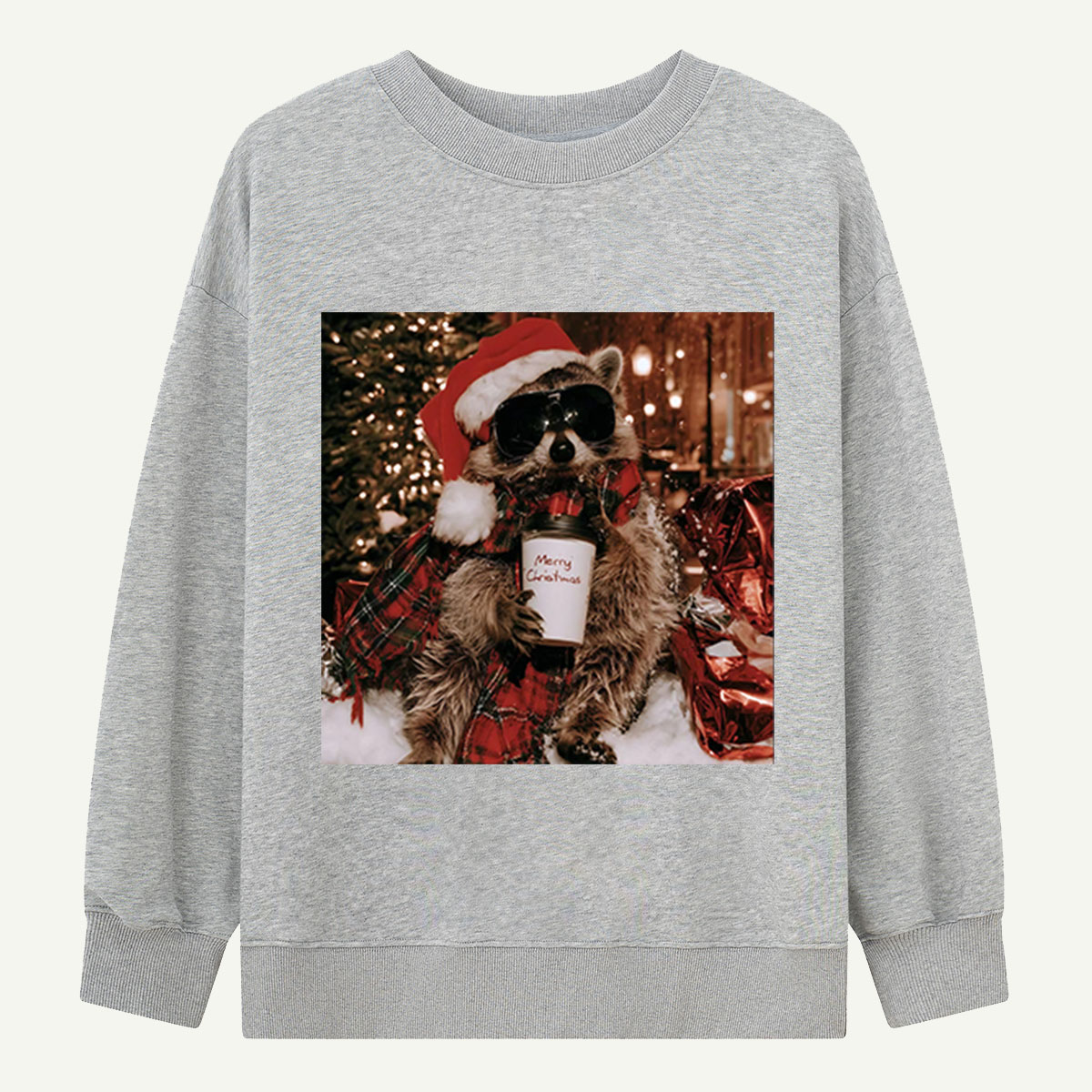 Merry Christmas Cool Raccoon With Holiday Coffee Sweatshirts