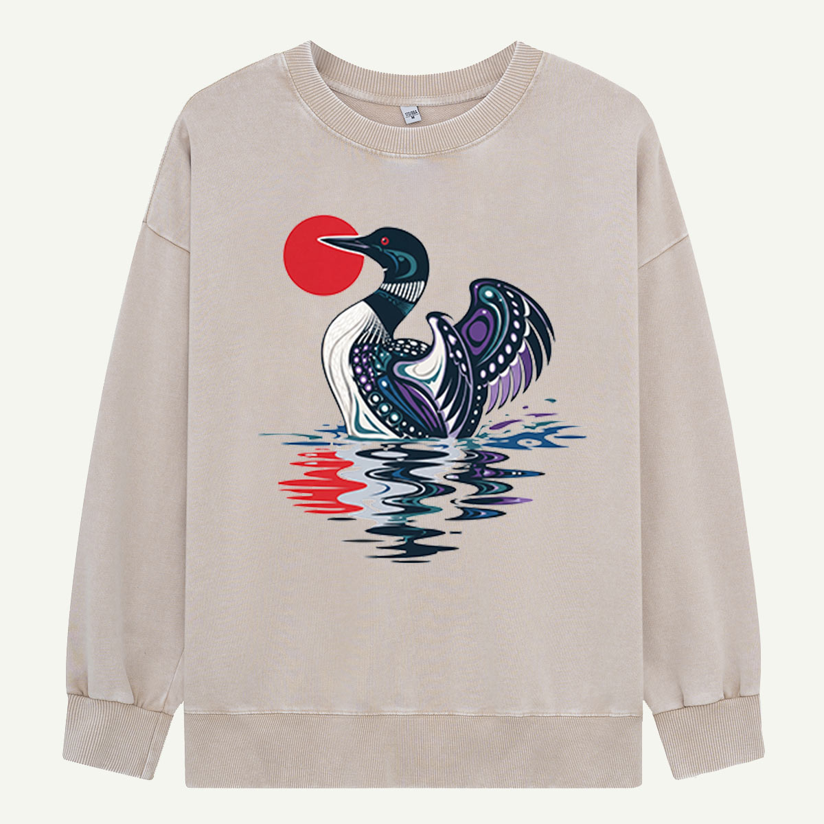 Loon Beneath the Red Sun Washed Sweatshirts