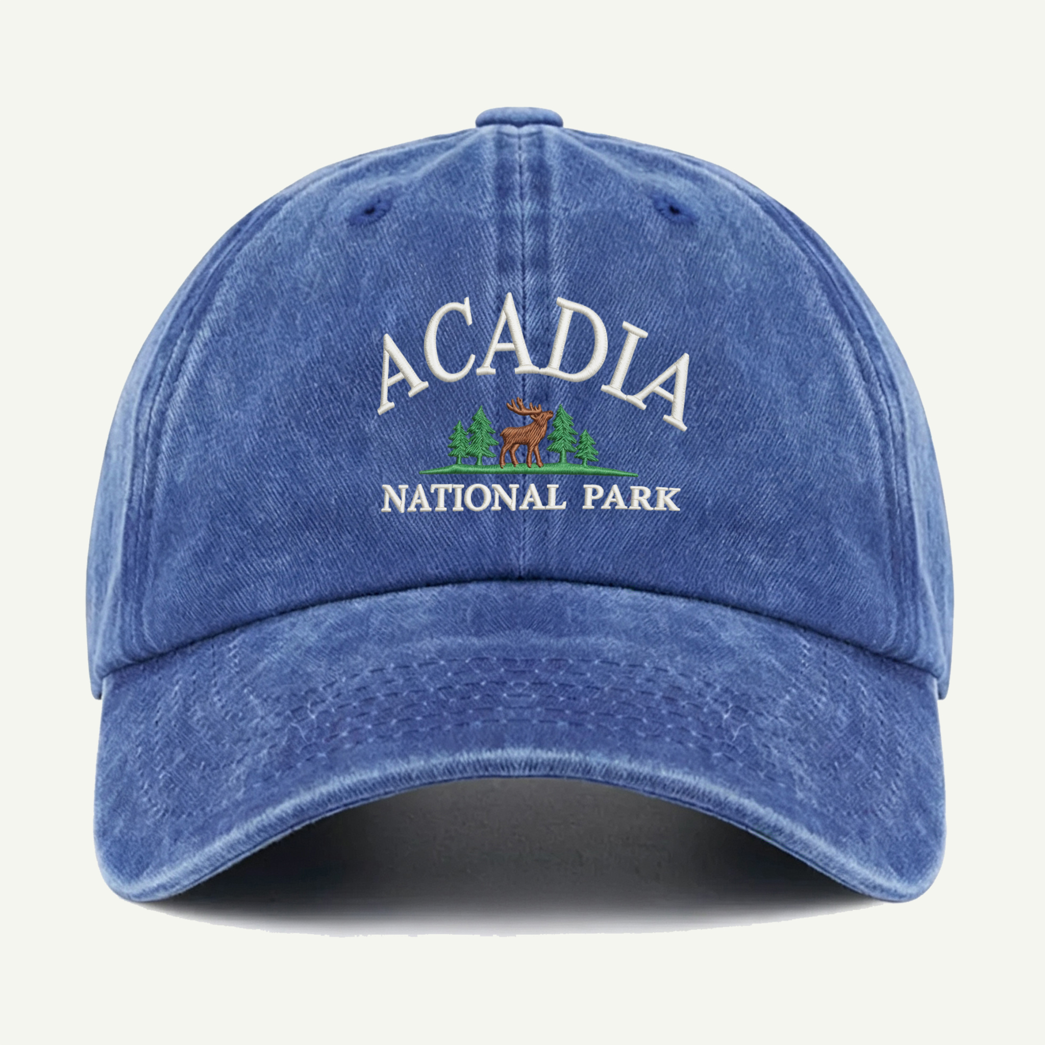 Acadia National Park Moose Forest Washed Embroidered Hat