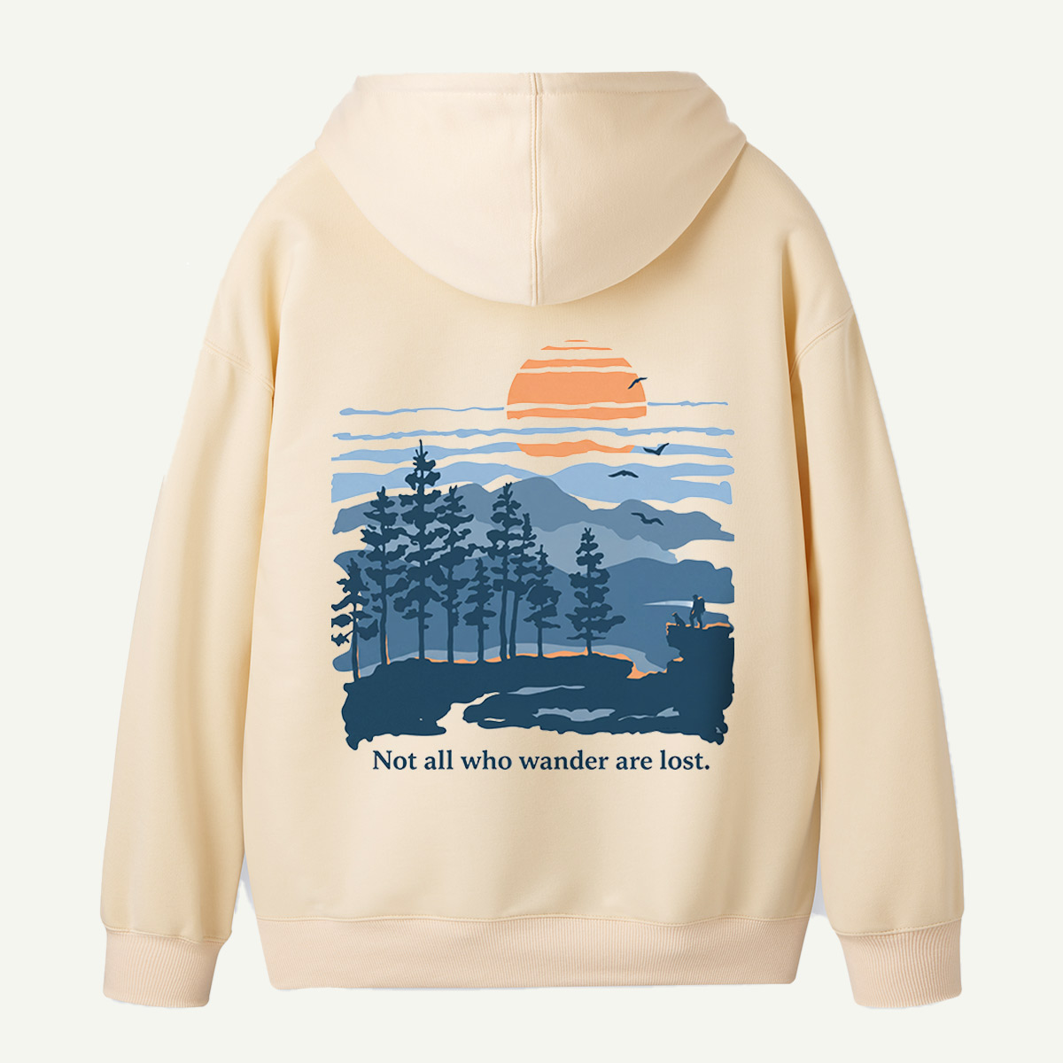 Not All Who Wander Are Lost Mountain Sunset Back Printed Hoodie